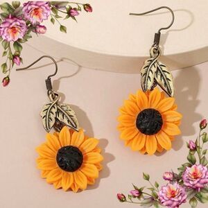 Sunflower drop earrings fall vibes autumn harvest earrings